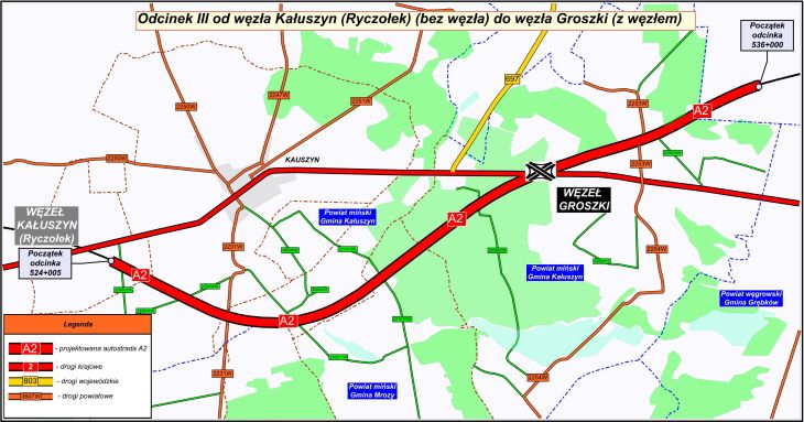 Odcinek autostrady A2 od węzła Kałuszyn do węzła Groszki. Źródlo: GDDKiA